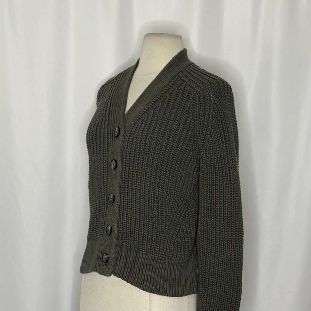 EVERLANE The Texture Cotton Cardigan Sweater Raglan Kambaba Green Knitwear Small - Picture 8 of 16